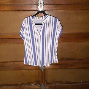 FLOWER AND FEATHER STRIPED BLOUSE